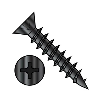 8X1 1/4  Phillips Flat Head no Nibs Deep Thread Wood Screw 2/3 Threaded Black Oxide
