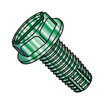 10-32X3/8  Slotted Ind Hex Washer Thread Cutting Screw Type F Full Threaded Zinc Bake Green