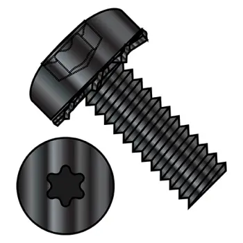 4-40X1/4  Six Lobe Pan Head External Tooth Sems Machine Screw Full Thread Black Zinc Bake