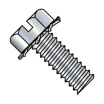 8-32X3/8  Slotted Hex Head External Sems Machine Screw Fully Threaded Zinc and Bake