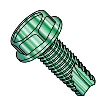 8-32X1/2  Unslot Ind Hex Washer Thread Cutting Screw Type 23 Full Thread Zinc Green Bake