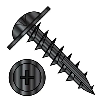 8-11X1  Phillips #10 Round Washer Hd Deep Thread Wood Screw Type17 Full Thread Black Ox