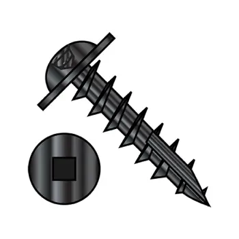 8X7/8  Square Drive Round Washer Head Deep Thread Wood Screw Type 17 Full Thrd Black Ox