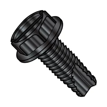 10-24X1/2  Slotted Indent Hex Washer Thread Cutting Screw Type 23 Full Thread Black Oxide