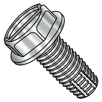 12-24X1  Slotted Indented Hex Washer Thread Cut Screw Type F Full Thread 410 Stainless St