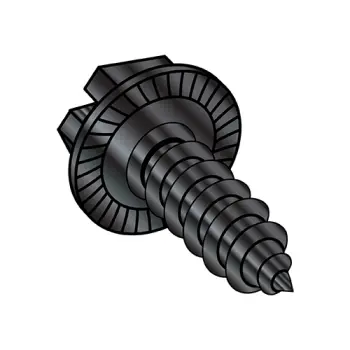 10-16X1/2  Indent Hex Washer Slot Self Tapping Screw Type AB Serrated Full Thread Black Ox