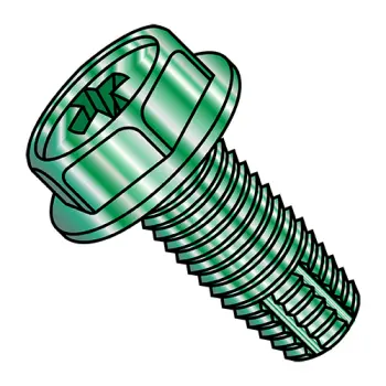 10-32X1/2  Phillips Indented Hex Washer Thread Cut Screw Type F Full Thread Zinc GreenBake