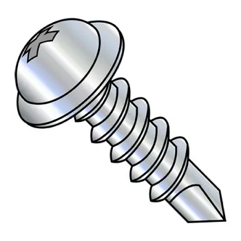 #8 - 18 x 1" Self-Drilling Screws | Steel | Zinc/Clear | Phillips | Round Washer | 0816KPRW