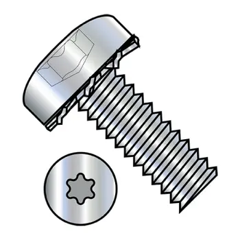 10-32X3/8  Six Lobe Pan Head External Tooth Sems Machine Screw Fully Threaded Zinc and Bake