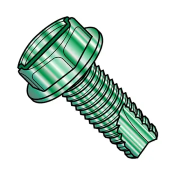 8-32X1/4  Slotted Indented Hex Washer Thread Cutting Screw Type 23 Fully Threaded Zn Grn